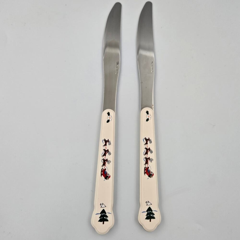 Two Pfaltzgraff Snow Village Stainless Steel Dinner Knives Replacements